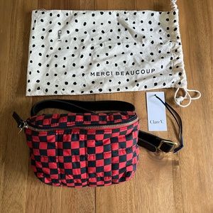 EUC Clare V puffy red and navy checkered fanny pack